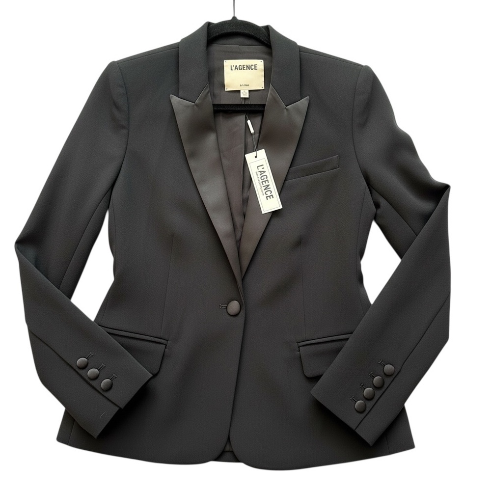 L'AGENCE Womens Sz. 2 Black Skinny Lapel Tuxedo Blazer/Jacker Lined Formal Event